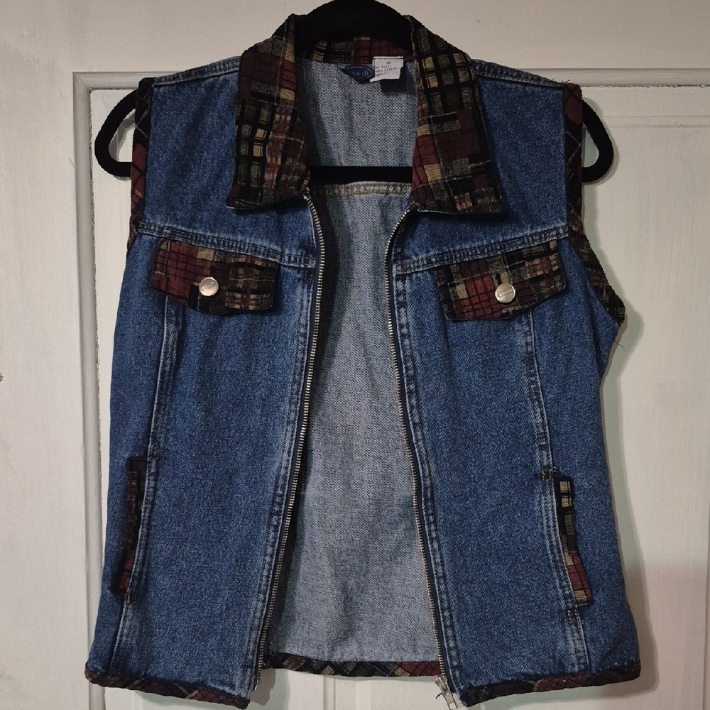 Denim Vest with Plaid Corduroy Lining